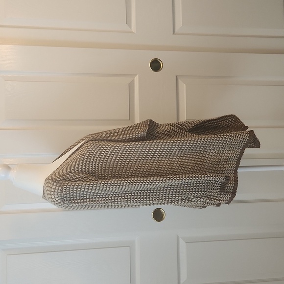 Waffle Knit Open Front Long Sleeve Tan And Cream Sweater S - Picture 4 of 11